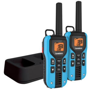 UNIDEN - 22 CH. 40 MILE GMRS/FRS RADIO PAIR WITH JIS4 WATER RESISTANT HOUSING, 121 PRIVACY CHANNELS, NOAA WEATHER & EMERGENCY STROBE