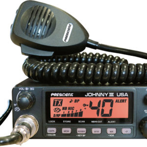 PRESIDENT - 12-24 VOLT 40 CHANNEL MOBILE CB RADIO WITH SELECTABLE 3 COLOR FRONT PANEL, VOX, WEATHER, RF GAIN
