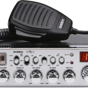 UNIDEN 40 CHANNEL DELUXE CB RADIO WITH BUILT-IN SWR BRIDGE, FRONT 4 PIN MICROPHONE, SEPARATE RF & MIC GAIN CONTROLS, PA, BRIGHT/DIM, CH. 9